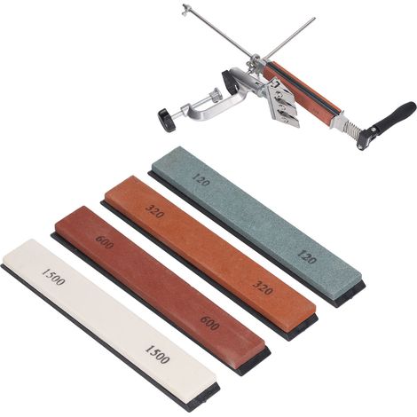 Kit d'affûtage à angle fixe 4 pièces avec pierres à aiguiser de grains 120/320/600/1500, kit de pierres à aiguiser professionnelles 150 x 23 x 6 mm (1/5)