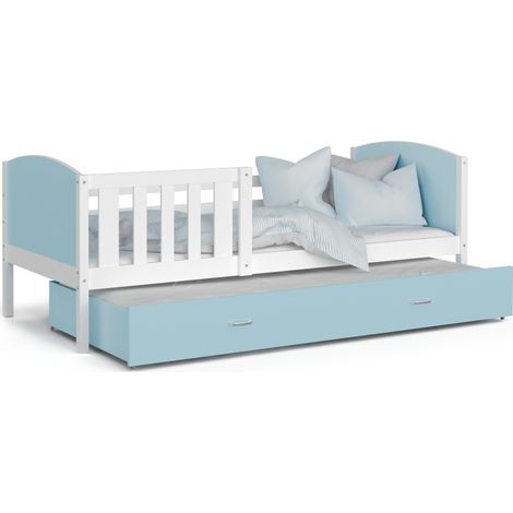 Lit Gigogne Tomy 90x190 matelas inclus Blanc - bleu (1/3)