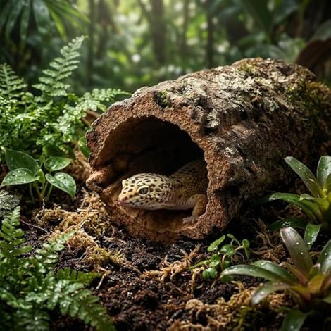 Tronc creux d'arbre, cachette pour reptiles, décor de terrarium en bois naturel pour gecko et petit serpent, grotte de 15 cm de diamètre et 7 à 8 cm de hauteur. (1/5)