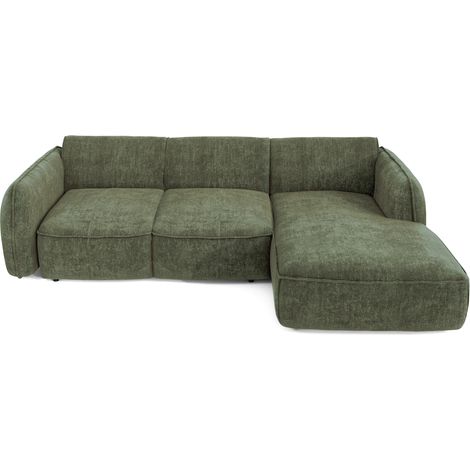 Canapé d'angle droit convertible 4 places en velours tramé vert olive LIVIA (1/5)