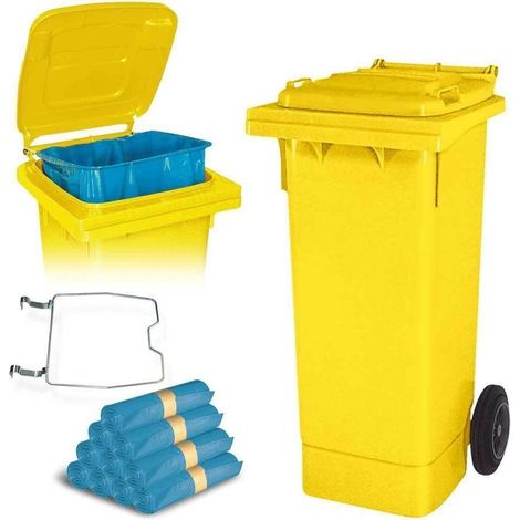 BRB 80 Liter Mülltonne gelb mit Halter für Müllsäcke, inkl. 250 Müllsäcke (1/3)