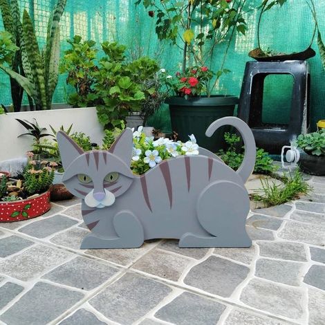 Mano PVC-Blumentopf, Garten, 520 g, mehrfarbig, 32 x 19 x 14 cm, dekoratives Katzenmotiv, einfache Montage, Blumenständer für Sukkulenten