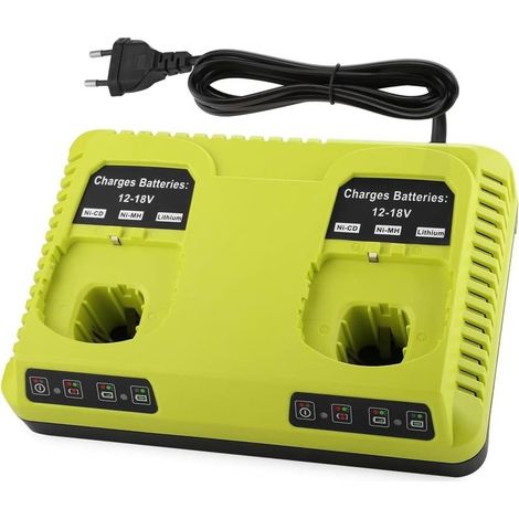 Chargeur pour batteries Ryobi 18V – Charge rapide 3A – Compatible Lithium-Ion, Ni-Cd, Ni-MH – Charge 2 batteries simultanément (1/4)