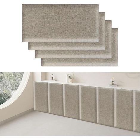 3D Upholstered Wall Panels Cotton Linen Wall Sticker Anti-Collision Headboard 3D Wall Covering Khaki 40x20cm (1/5)