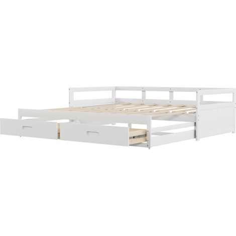Divano letto estraibile 90 x 200 cm in pino bianco con cassetti e rete a doghe MODENUIT (1/5)