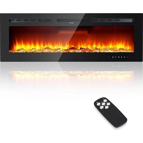 Cheminée électrique 40" murale/encastrable – Effet flamme 3D 12 couleurs – 750/1800 W 220 V – Écran tactile + télécommande, minuterie & thermostat – Verre trempé – Couleur : noir