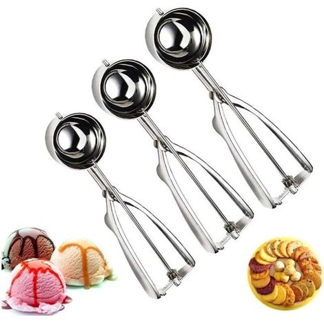 Eiskugelportionierer aus poliertem Edelstahl, Eislöffel/Portionierer mit Zangengriff, 3 verschiedene Größen: Groß (6 cm), Mittel (5 cm), Klein (4 cm) (1/5)