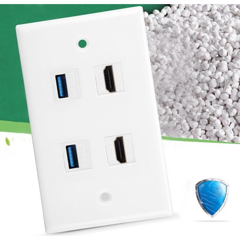 Plaque Murale HDMI 2 Ports USB 3.0 pour Connectique TV et Home Cinéma (1/5)