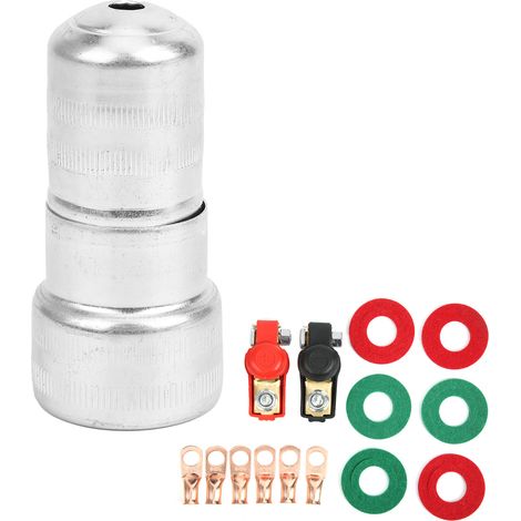 Paire de Bornes de Batterie en Cuivre avec 6 Rondelles Cuivre et 1 Brosse de Nettoyage pour Voiture Bateau Camping-Car Camion (1/5)