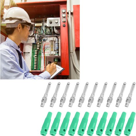 22.113 Fiche banane 7 broches 4 mm avec manchon en caoutchouc souple, connecteur mâle en cuivre pur, verrouillage à vis, sans soudure, trou horizontal, peut être empilé, 1000 V 32 A vert. (1/5)