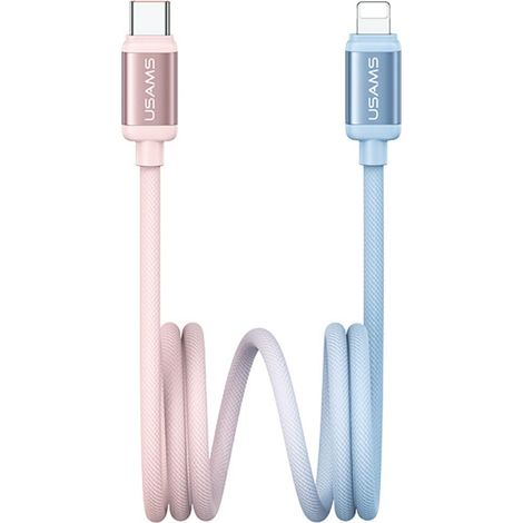 Usams Bicolor Series SJ757 PD 30W USB-C/Lightning-Kabel 1,2 m Blau Rosa (1/3)