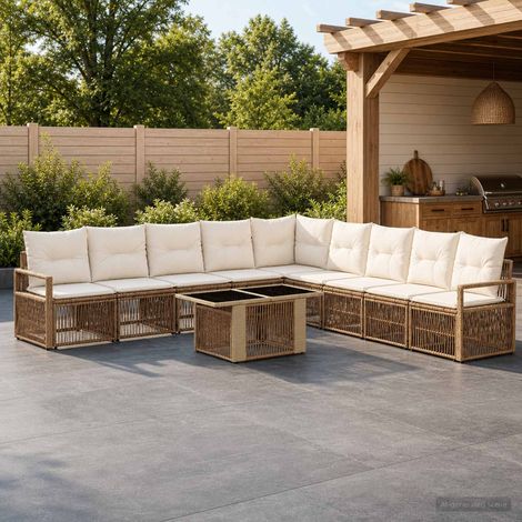 vidaXL Set Divano da Giardino 10 pz Beige e Bianco Crema polyrattan (1/5)