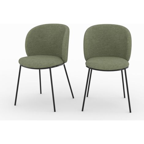 Lot de 2 chaises en tissu vert kaki, pieds métal noir - Bulle