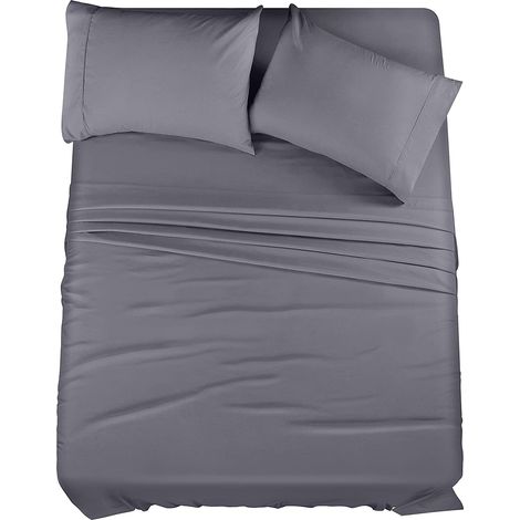 Draps Ensemble - Microfibre Brossée - Taille Lit 140x190 cm - Gris - 4 Pièces