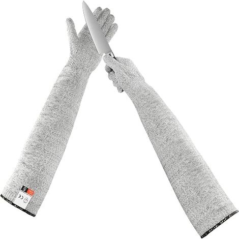 Professionnels Haute Protection, Gants de Travail de Sécurité pour Cuisine Gant Huitre Protection, Gants pour Ouvrir les Huitres de Niveau 5, Gris Chiné-55cm (1/5)
