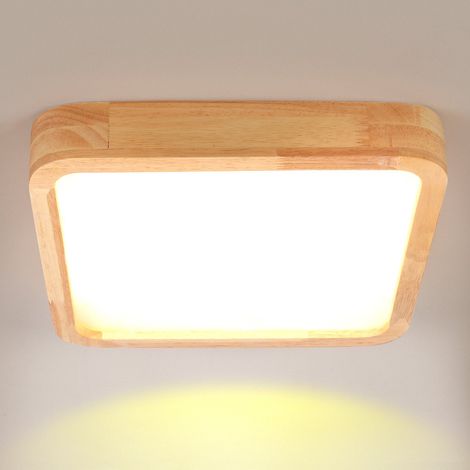 LED Indoor Ceiling Light Rubberwood Ceiling Lamp 30x30x4.5cm for Living Room Hallway Entrance Warm Light 3000K Square (1/5)