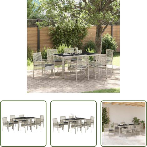 Garten Tisch - Garten Essgruppe 7 pcs Hellgrau Poly-Rattan (1/5)