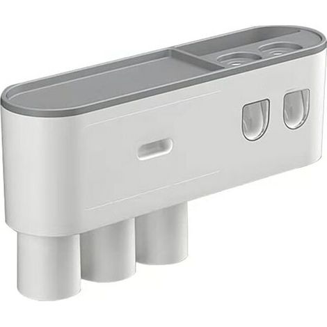 Porte-brosse à dents mural avec deux distributeurs automatiques de dentifrice, avec 2-3 tasses (gris, 2 distributeurs de dentifrice, 3 tasses) (1/5)