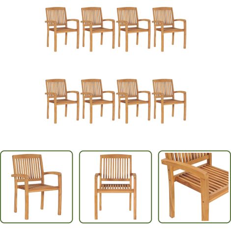 Chaises empilables - Chaises de jardin empilables 8 pcs Bois de teck solide (1/5)
