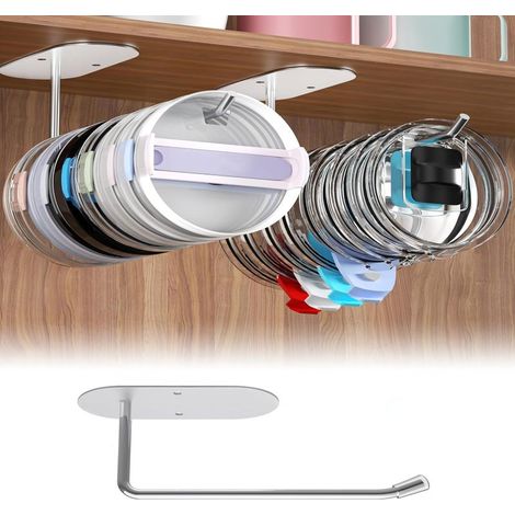Soporte de acero inoxidable para tapas de vasos, sin perforaciones, color plata (juego de 2)