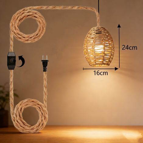 Rotin Insert Suspension Bohème Suspension Lustre Brun Hauteur Panier Réglable Lampe E27 Chambre Salon Ferme Lustre (1/4)