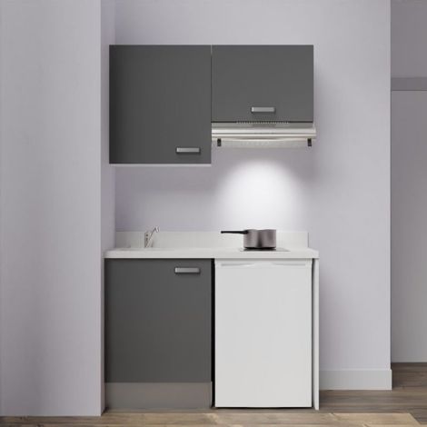 Kitchenette K01L - 120 cm - emplacements frigo top et hotte-Gris-Snova-évier à gauche (1/4)