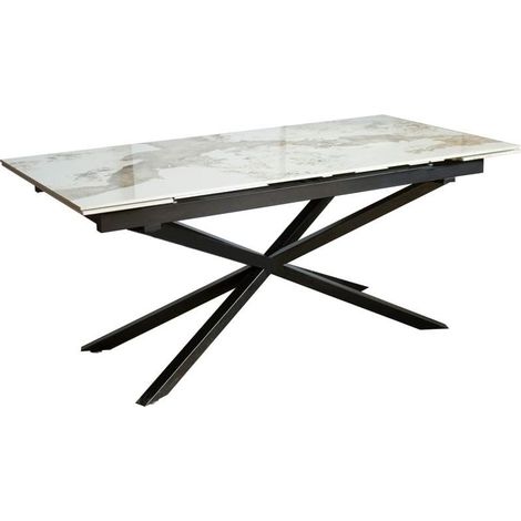 Table rectangulaire Extensible en mélamine Effet marbre et métal Noir et Blanc 76 x 240 x 90 cm