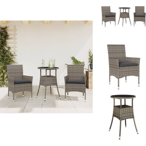 Ensemble à manger de jardin et coussins 3 pcs gris rotin verre - Salon De Jardin - Mobilier De Jardin - Set De Salon De Jardin - Table De Jardin - Chaises De Jardin (1/5)