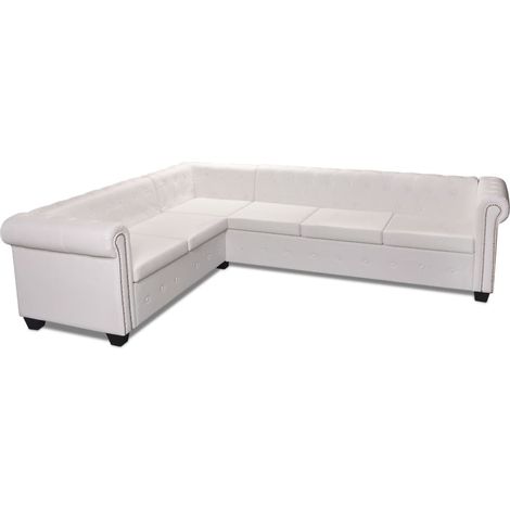 vidaXL Divano Angolare Chesterfield a 6 Posti Pelle Artificiale Bianca (1/5)