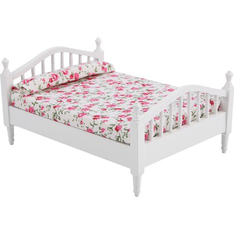 Lit de poupée 1/12 avec motif floral, accessoire miniature pour maison de poupée (1/5)