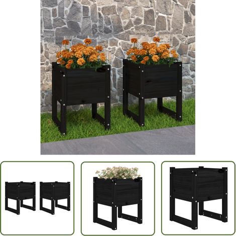 The Living Store Pflanzkübel 2 Stk. Schwarz 40x40x52,5 cm Massivholz Kiefer - Blumentopf - Kiefernholz - Gartendeko - Balkonpflanzen - Terrasse (1/5)