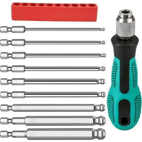9 Pièces Kit de Tournevis Sphérique Magnétiques avec Porte embouts, Tournevis Allen de Précision, Embout Multifonction H1.5-H10, pour Bricolage Atelier Réparation, pour Perceuses Électriques (1/5)