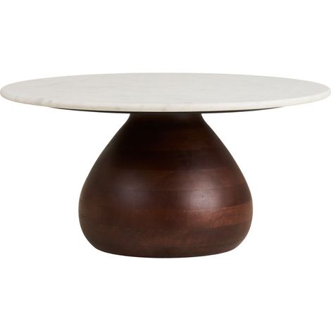 Table basse Ø70cm plateau en marbre pied en manguier teinté - ELKE (1/5)
