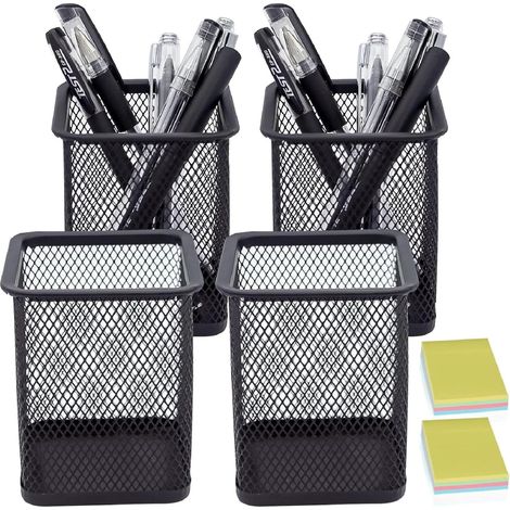Portalápices, juego de 4 portalápices cuadrados de metal para escritorio, color negro Portalápices para oficina, hogar y escuela, ideal para marcadores, tijeras, clips, multifuncional, resistente, ma (1/5)