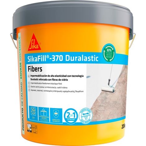 SIKA, Impermeabilización reforzada con fibra, SikaFill 370 Fibers, Rojo Teja, Pintura acrílica con fibras de vidrio para impermabilización de cubiertas y terrazas visitables, Puenteo de fisuras, 20kg (1/5)