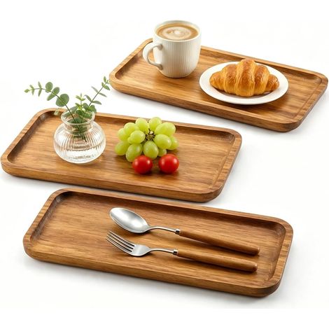 Juego de 3 bandejas rectangulares de madera, 29 x 11,5 x 1,5 cm (1/5)