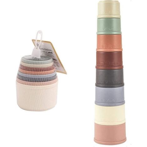 Gobelets Empilables - ABS Colorés - Jouet Éducatif pour Bain Plage Intérieur - Lot de 8 (1/5)