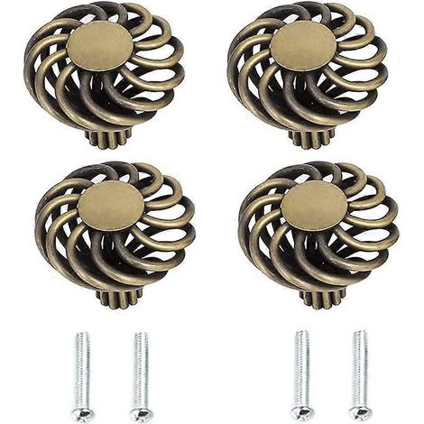 Lot de 4 poignées de meuble en bronze antique, style cage à oiseaux vintage, avec vis, pour tiroir, porte ou armoire. (1/5)