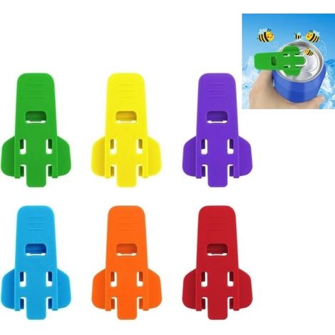 Ouvre-boîtes en plastique (lot de 6)-Ouvre-boîte de soda - Protecteur de couvercle de canette de boisson-(6 couleurs)-3,4x 5,4 cm (1/3)