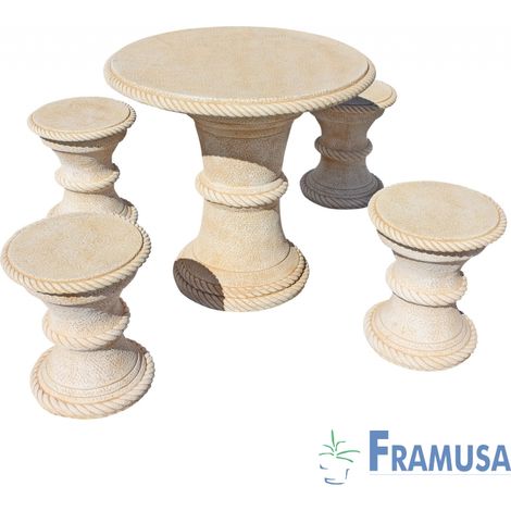 CONJUNTO COMEDOR PIEDRA CIRCULAR JARDIN MANGO PULIDO OCRE