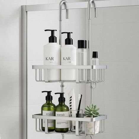 Rangement Douche Etagere a Suspendre Porte Gel Salle De Bain Porte Shampoing - En acier inoxydable - Argenté - Hauteur : 57 cm (1/5)