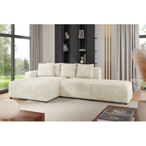 Ecksofa Designersofa MEGAN XS inkl. Hocker Stoff Poso Creme Ottomane Links (1/3)