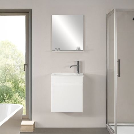 Mobile sospeso salvaspazio 45 cm bianco lucido con specchio Mini (1/5)