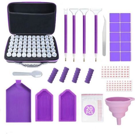 Boite Rangement Diamond Painting - 60 Compartiments - Pour Peinture Diamant - Violet - 1 Set (1/4)