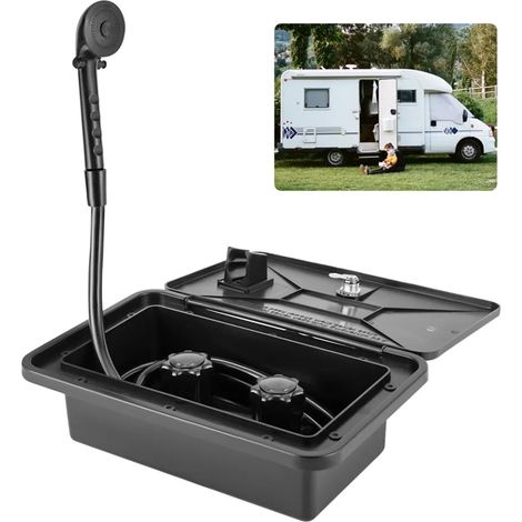 Douche de camping, salle de douche extérieure pour camping-car, interrupteur chaud et froid, pomme de douche, caravane, adaptée au jardin, à la plage, au camping, aux voyages/noir (1/5)
