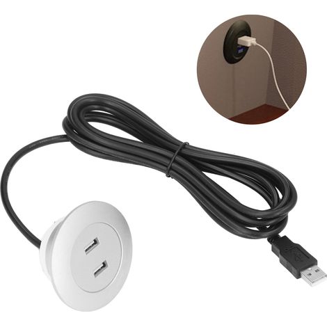 Prise de charge USB encastrée double pour canapé et fauteuil inclinable, avec câble de 2,5 m et connecteur argenté. (1/5)