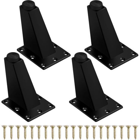 Patas de muebles resistentes de 4 piezas, patas de mesa de metal, pies ajustables para muebles, patas de sofá, patas de mesa angulares con placa de montaje y tornillos para cómoda/armario, 75 mm, negr