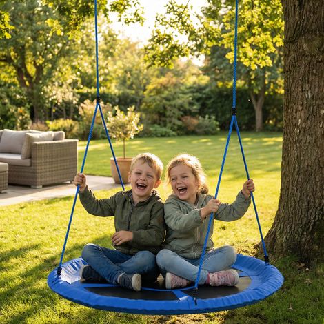 Balançoire nid d'oiseau siège rond ø balançoire pour 2 enfants avec cordes réglables en hauteur bleu 80 cm design moderne
