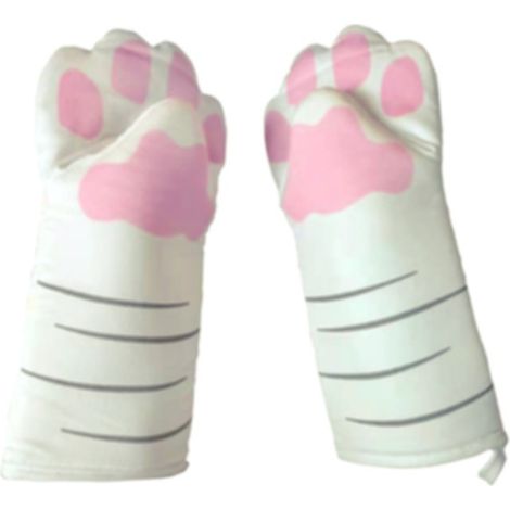 Gants de cuisine blancs à motif griffes de chat, résistants à la chaleur jusqu'à 200 °C (400 °F), en coton, pour barbecue, avec grille à casseroles e (1/5)