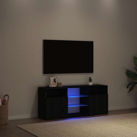 Meuble TV avec éclairage LED chêne noir 120 x 30 x 50 cm bois d'ingénierie vidaXL